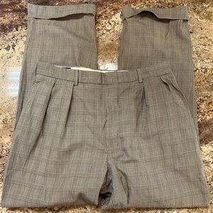 Polo Ralph Lauren Size 34 Cream, Black, and Blue Plaid Pleated Dress Pants